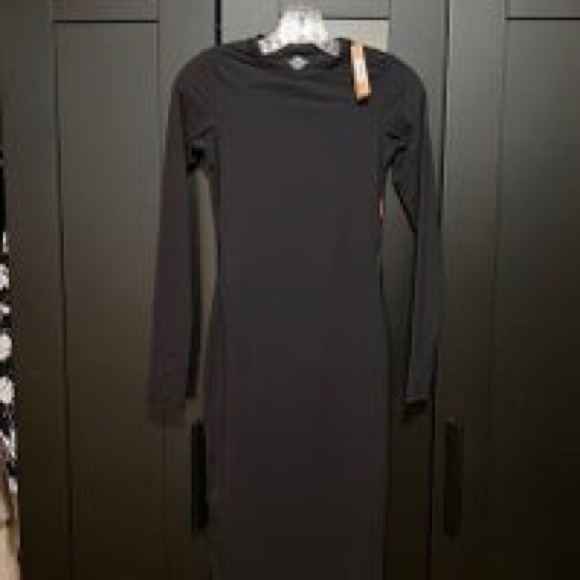 Skims Fits Everybody Crew Neck Long Sleeve Dress - Onyx - Size XXS - Picture 1 of 5